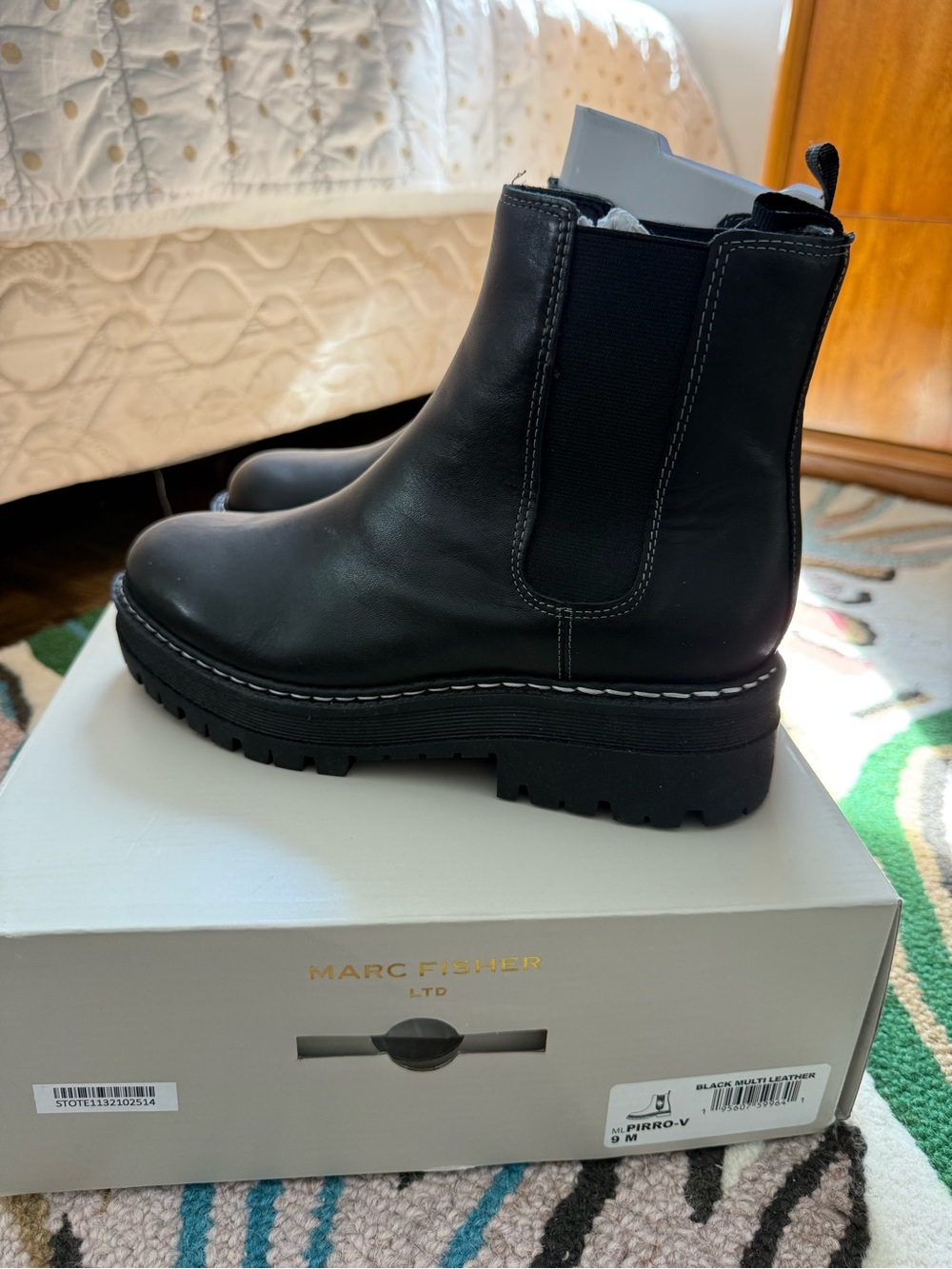 Marc Fisher Black Leather Chelsea Lug Boot